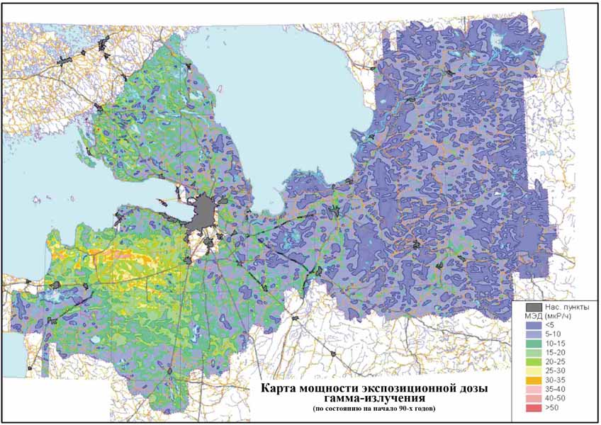 Карта Ленинградской области: естественная радиация, геопатогенные зоны ионкология в Ленинградской области